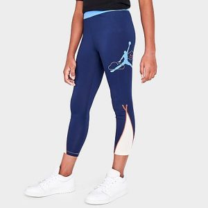 Jordan Girls&apos; Air High-Rise Cropped Leggings in Blue/Midnight Navy Size Large - 5866784