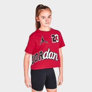Jordan Girls&apos; Rookie Mix T-Shirt in Red/Black/Gym Red Size Small Cotton - 5866706