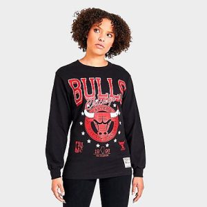 Mitchell And Ness Women&apos;s Chicago Bulls NBA Long-Sleeve T-Shirt in Black/Black Size XL 100% Cotton/Jersey - 5857352