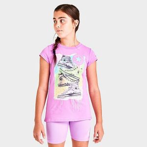 Nike Girls&apos; Converse Shoe Stack Drip T-Shirt in Pink/Beyond Pink Size Large - 5866656