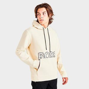 Hugo Boss Men&apos;s Multi-Colored Logo Pullover Hoodie in Off-White/Light Pastel Blue Size 2XL Cotton/Polyester - 5873733