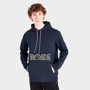 Hugo Boss Men&apos;s Multi-Colored Logo Pullover Hoodie in Blue/Dark Blue Size 2XL Cotton/Polyester - 5873727
