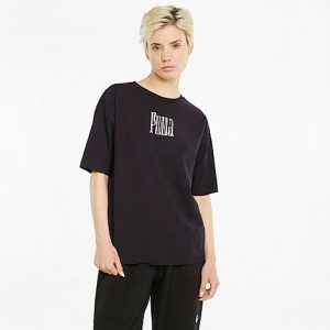 Puma Women&apos;s Downtown Graphic T-Shirt in Black/ Black Size Medium Cotton - 5772502