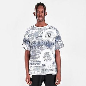 Puma Men&apos;s Scuderia Ferrari Race All-Over Print Short-Sleeve T-Shirt in White/Grey Size Large 100% Cotton - 5780857