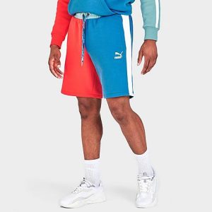Puma Men&apos;s Go For Colorblock Shorts in Blue/Red/Vallarta Blue Size 2XL Cotton/Polyester - 5781024