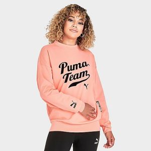 Puma Women&apos;s Team Crew Sweatshirt in Pink/Peach Pink Size XS 100% Cotton - 5795626