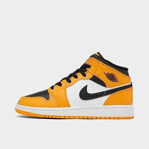 Jordan Big Kids&apos; Air Retro 1 Mid Casual Shoes in Yellow/Taxi Size 7.0 Leather - 3209240
