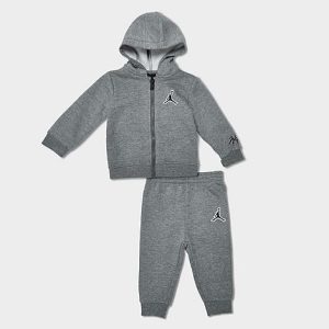 Jordan Boys&apos; Infant Essentials Full-Zip Hoodie and Jogger Pants Set (0M - 9M) in Grey/Carbon Heather Size 6 M Cotton/Fleece - 5842708
