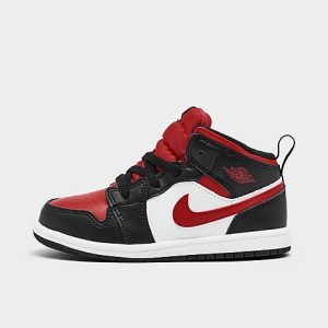 Jordan Boys&apos; Toddler Air Retro 1 Mid Casual Shoes in Red/Black/Black Size 6.0 Leather - 3209427