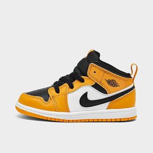 Jordan Boys&apos; Toddler Air Retro 1 Mid Casual Shoes in Black/Taxi Size 4.0 Leather - 3209432