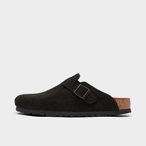 Birkenstock Women&apos;s Boston Soft Footbed Clogs in Black/Black Size 8.0 Leather/Suede - 3527858