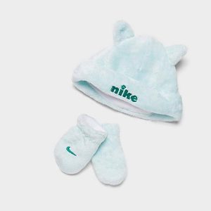 Nike Infant Track Pack Ears Beanie Hat and Mittens Set in Blue/Summit White Size 0-12M Polyester - 8205946