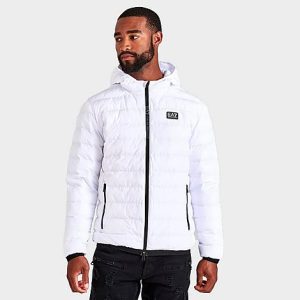 Emporio Armani Men&apos;s EA7 Zip Logo Bubble Puffer Jacket in White/White Size 2XL Polyamide - 5880443