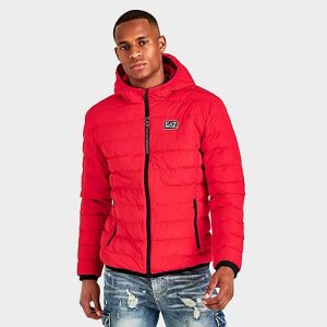 Emporio Armani Men&apos;s EA7 Zip Logo Bubble Puffer Jacket in Red/Red Size 2XL Polyamide - 5880413