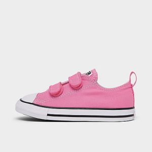 Converse Girls&apos; Toddler Chuck Taylor Low Top 2V Hook-and-Loop Casual Shoes in Pink/Pink Size 10.0 Canvas - 2476864