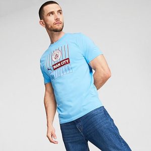 Puma Men&apos;s Manchester City FTBLCore Graphic Short-Sleeve T-Shirt in Blue/Team Light Blue Size Small 100% Cotton - 5871201