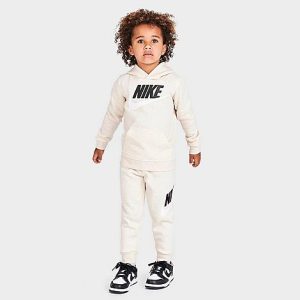Nike Kids&apos; Toddler Metallic Futura Logo Pullover Hoodie and Jogger Pants Set in Beige/Cashmere Heather Size 4 T Cotton/Polyester/Fleece - 5753333