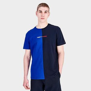 Tommy Hilfiger Men&apos;s Tommy Jeans Split Linear Logo Short-Sleeve T-Shirt in Blue/Black/Cobalt Size Medium - 5794916