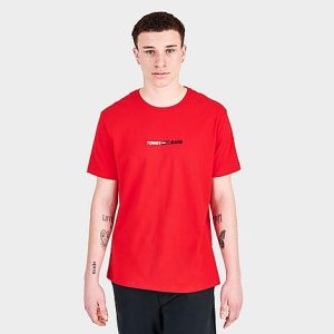 Tommy Hilfiger Men&apos;s Tommy Jeans Linear Logo Short-Sleeve T-Shirt in Red/Blush Red Size Large Cotton - 5794907