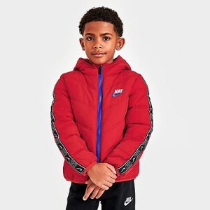 Nike Little Kids&apos; Futura Taped Puffer Jacket in Red/University Red Size 6 Polyester - 5887268