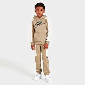 Nike Little Kids&apos; Sportswear Amplify Hoodie and Jogger Pants Set in Beige/Khaki Size 7 Fleece - 5840371