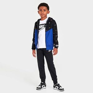 Nike Little Kids&apos; Futura Allover Print Set (3-Piece) in Blue/Black/Black Size 7 Cotton/Fleece - 5840367
