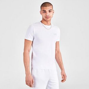 Emporio Armani Men&apos;s EA7 Small Logo Print Short-Sleeve T-Shirt in White/White Size 2XL 100% Cotton - 5840786