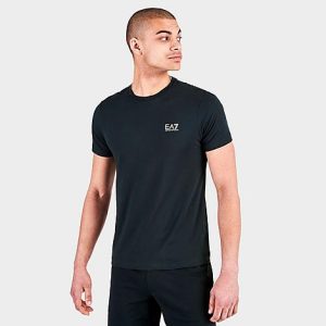 Emporio Armani Men&apos;s EA7 Small Logo Print Short-Sleeve T-Shirt in Blue/Black Size 2XL 100% Cotton - 5840791