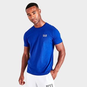 Emporio Armani Men&apos;s EA7 Small Logo Print Short-Sleeve T-Shirt in Blue/Royal Blue Size 2XL 100% Cotton - 5840751