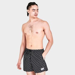 Emporio Armani Men&apos;s EA7 Graphic Monogram Swim Shorts in Black/Black Size 2XL Polyester - 5848552