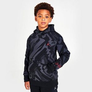 Jordan Kids&apos; Jordan Essentials Allover Print Fleece Pullover Hoodie in Black/Black Size Large Cotton/Polyester/Fleece - 5866808