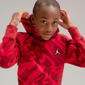 Jordan Kids&apos; Jordan Essentials Allover Print Fleece Pullover Hoodie in Red/Gym Red Size XL Cotton/Polyester/Fleece - 5866693