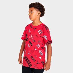 Jordan Kids&apos; Jordan Jumpman Allover Heritage Graphic Print T-Shirt in Red/Fire Red Size Large 100% Cotton - 5866748