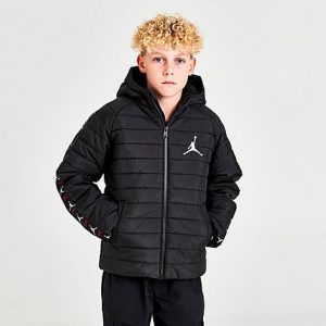 Jordan Kids&apos; Jordan Jumpman Taped Puffer Jacket in Grey/Black Size Large - 5887299