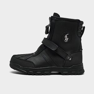 Polo Ralph Lauren Girls&apos; Big Kids&apos; Conquered Hi Boots in Black/Black Size 6.0 Leather - 3046612