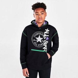 Nike Boys&apos; Converse All Star Graffiti Zip Pocket Pullover Hoodie in Black/Black Size Small Cotton/Fleece - 5814698