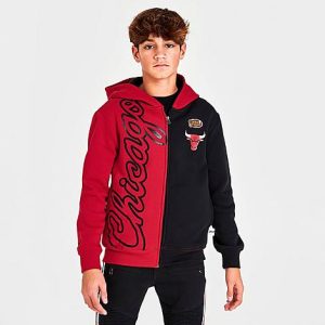 Nike Team Kids&apos; Mitchell & Ness Chicago Bulls NBA Full-Zip Hoodie in Red/Black/Red Size Large Fleece - 5884347