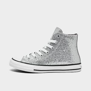 Converse Girls&apos; Little Kids&apos; Chuck Taylor High Top Glitter Casual Shoes in Grey/Metallic/Silver Size 13.0 - 3213965