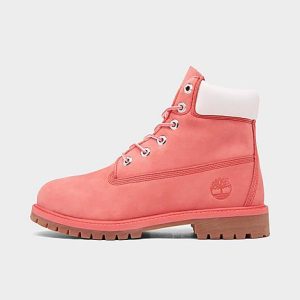 Timberland Girls&apos; Big Kids&apos; 6 Inch Premium Boots in Brown/Medium Pink Nubuck Size 7.0 Leather - 3190641