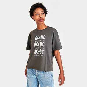 Graphic Tees Women&apos;s ACDC Repeat Crop T-Shirt in Grey/Dark Grey Heather Size XL Cotton - 5885958