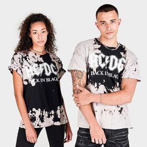 Graphic Tees ACDC Graphic Print T-Shirt in Black/Bleach Wash Size 2XL Cotton/Polyester - 5843968