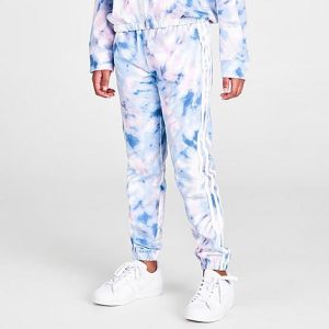 Adidas Girls&apos; French Terry Tie-Dye Jogger Pants in Blue/White Size Large Cotton - 5769458