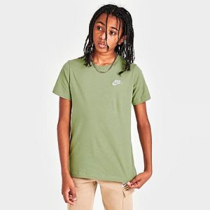 Nike Boys&apos; Sportswear Logo T-Shirt in Green/Alligator Size XL 100% Cotton - 5848412