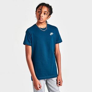 Nike Boys&apos; Sportswear Logo T-Shirt in Blue/Valerian Blue Size XL 100% Cotton - 5848464