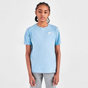 Nike Boys&apos; Sportswear Logo T-Shirt in Blue/Worn Blue Size Medium 100% Cotton - 5798026