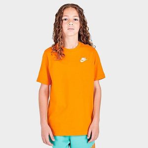 Nike Boys&apos; Sportswear Logo T-Shirt in Orange/Kumquat Size Large 100% Cotton - 5797807