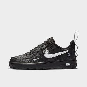 Nike Little Kids&apos; Force 1 LV8 Utility Casual Shoes in Black/Black Size 3.0 Leather - 3218683