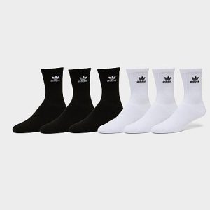 Adidas Originals Trefoil Casual Cushioned Crew Socks (6-Pack) in Black/White/Black Size Medium Cotton/Nylon/Polyester - 8203819