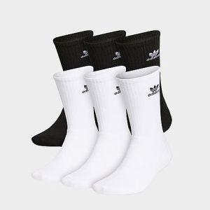 Adidas Originals Trefoil Casual Cushioned Crew Socks (6-Pack) in Black/White/Black Size Large Cotton/Nylon/Polyester - 8095129