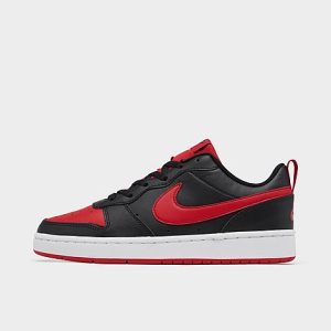 Nike Big Kids&apos; Court Borough Low 2 Casual Shoes in Red/Black/Black Size 7.0 Leather - 3102155